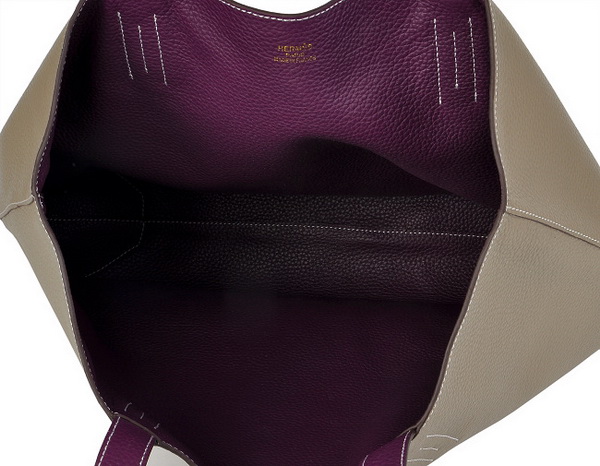 Best Hermes Reversible Leather Handbag Grey/Purple 519020